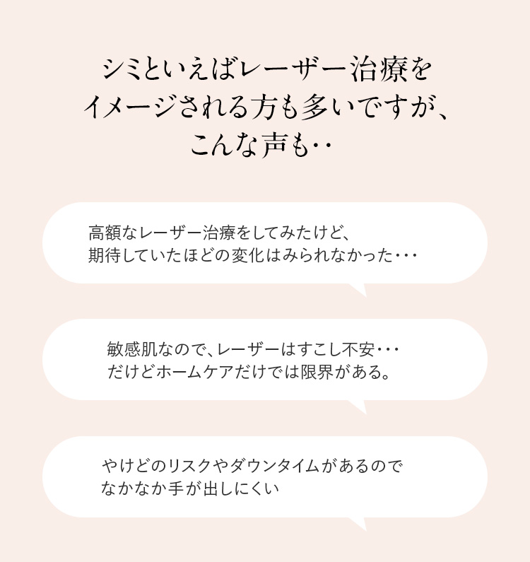 シミといえばレーザー治療をイメージされる方も多いですが、 こんな声も・・ 